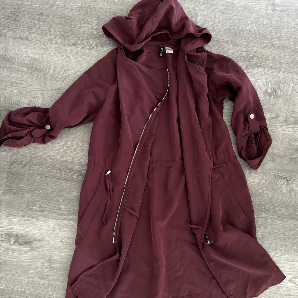 H&M Burgundy Hooded Trench Coat